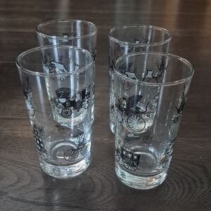 Set Of 4 Libbey Antique Carriage/Cars Glasses. Holds 8 Oz. Perfect Graphics